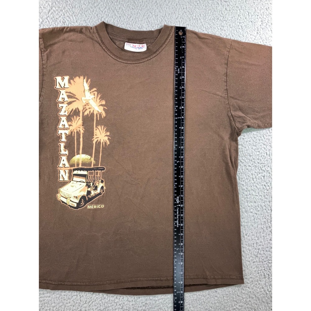 Vintage Mazatlan Mexico Vacation T Shirt Mens XL Brown Euro Elegance Y2K Boxy - Picture 10 of 11
